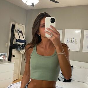 Stylish Green Ribbed Tank Top